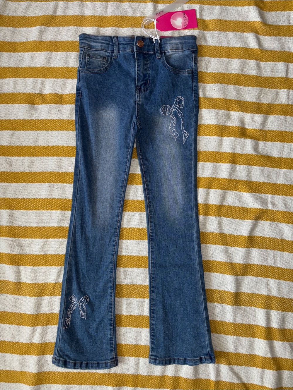 Girls' Dark Blue Embroidered Flare Jeans